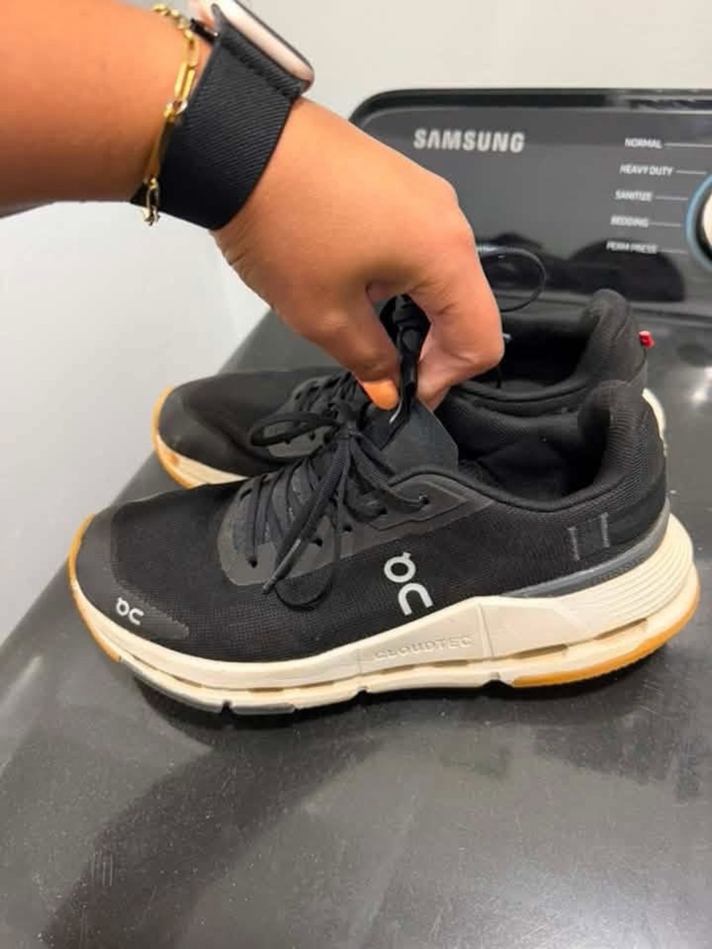 On Running Men’s Black and Cream Athletic Running Shoes